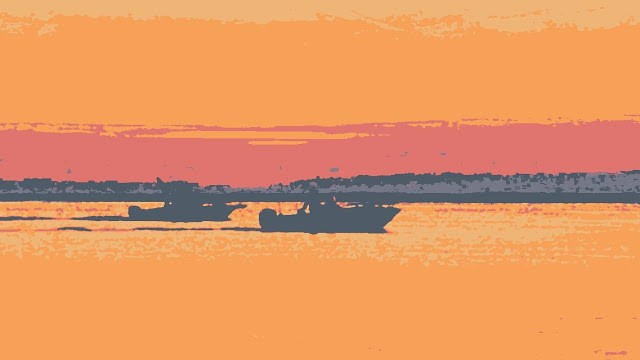 Two boats at sunset. North Beach Haven. Stylized