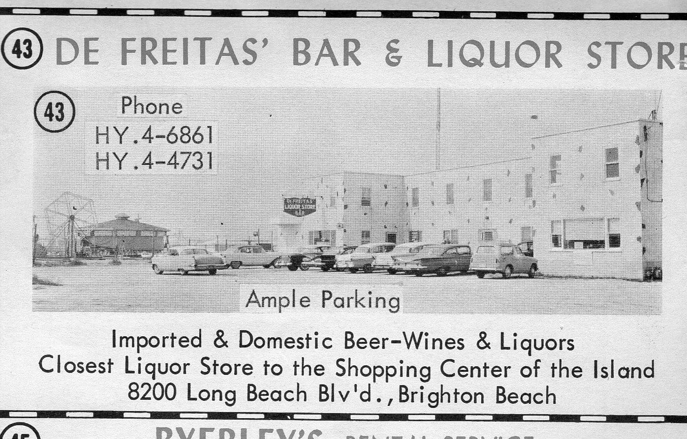 1963 Ad for De Freita's Bar and Liquor Store