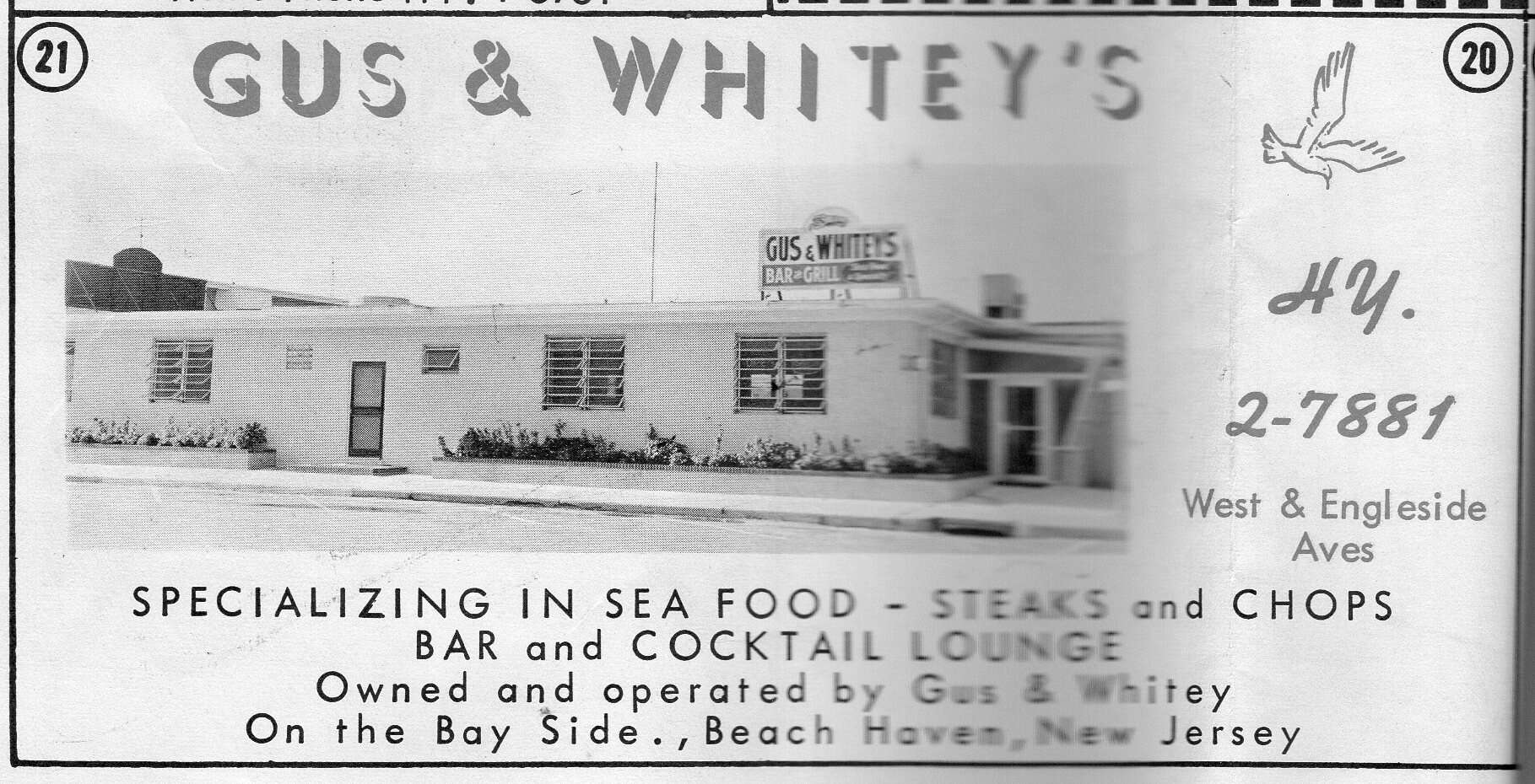 An ad from 1963 for Gus and Whitey's bar and cocktail lounge in Beach Haven, NJ