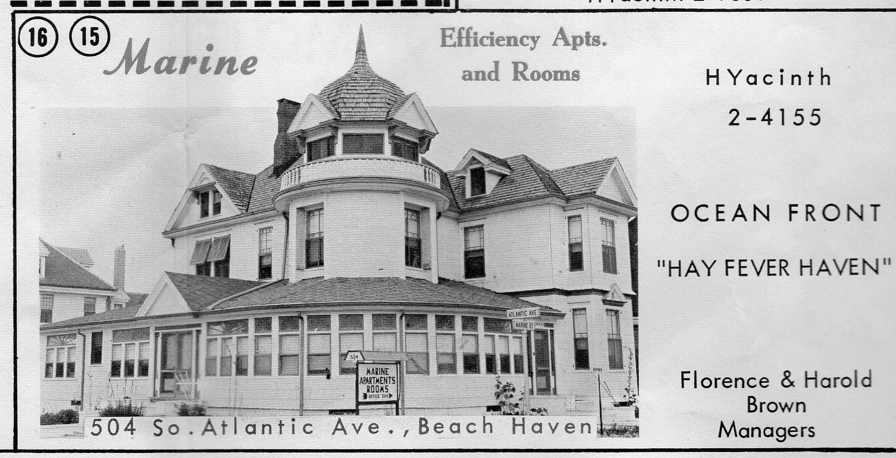 1963 ad for Marine Efficiency Apartments and Rooms in Beach Haven, NJ