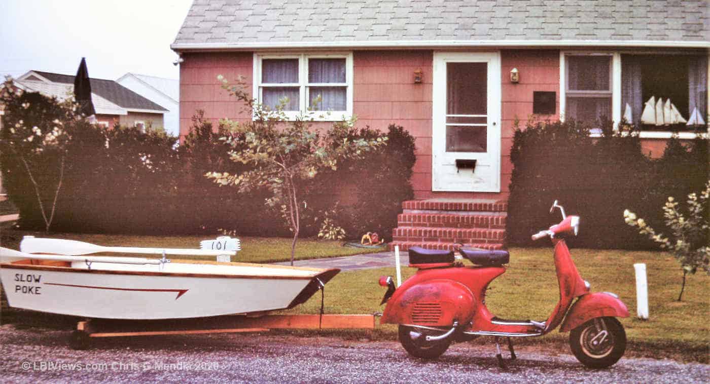 Wooden pram and Vespa Motor Scooter - North Beach Haven - 1960's